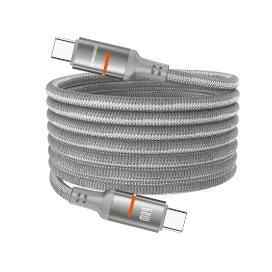 كيبل بورودو مغناطيسي مضفر يو اس بي سي الى يو اس بي سي بقدرة 60 واط وطول 1.2 متر | Porodo Magnetic Type-C to Type-C Braided Cable 60W 1.2M.