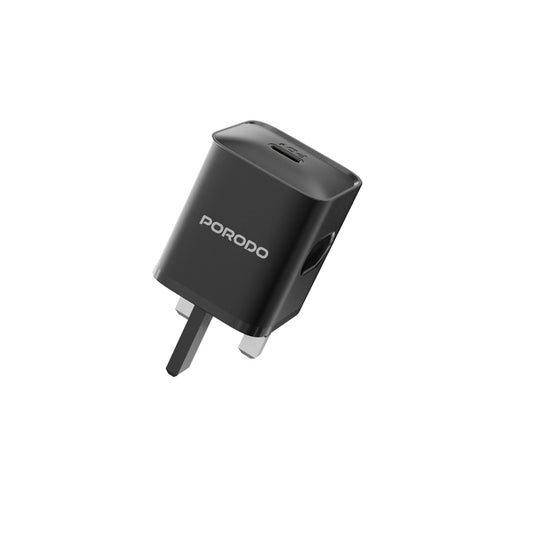 بورودو شاحن سريع 20 واط بمنفذ يو اس بي سي - اسود | Porodo PD20W UK Charger - Black