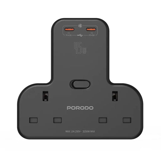 بورودو مقبس حائط متعدد المنافذ مع دعم للشحن السريع بقدرة 45 واط - اسود | Porodo Multi-Port Wall Socket With PD Fast charging 45W – Black