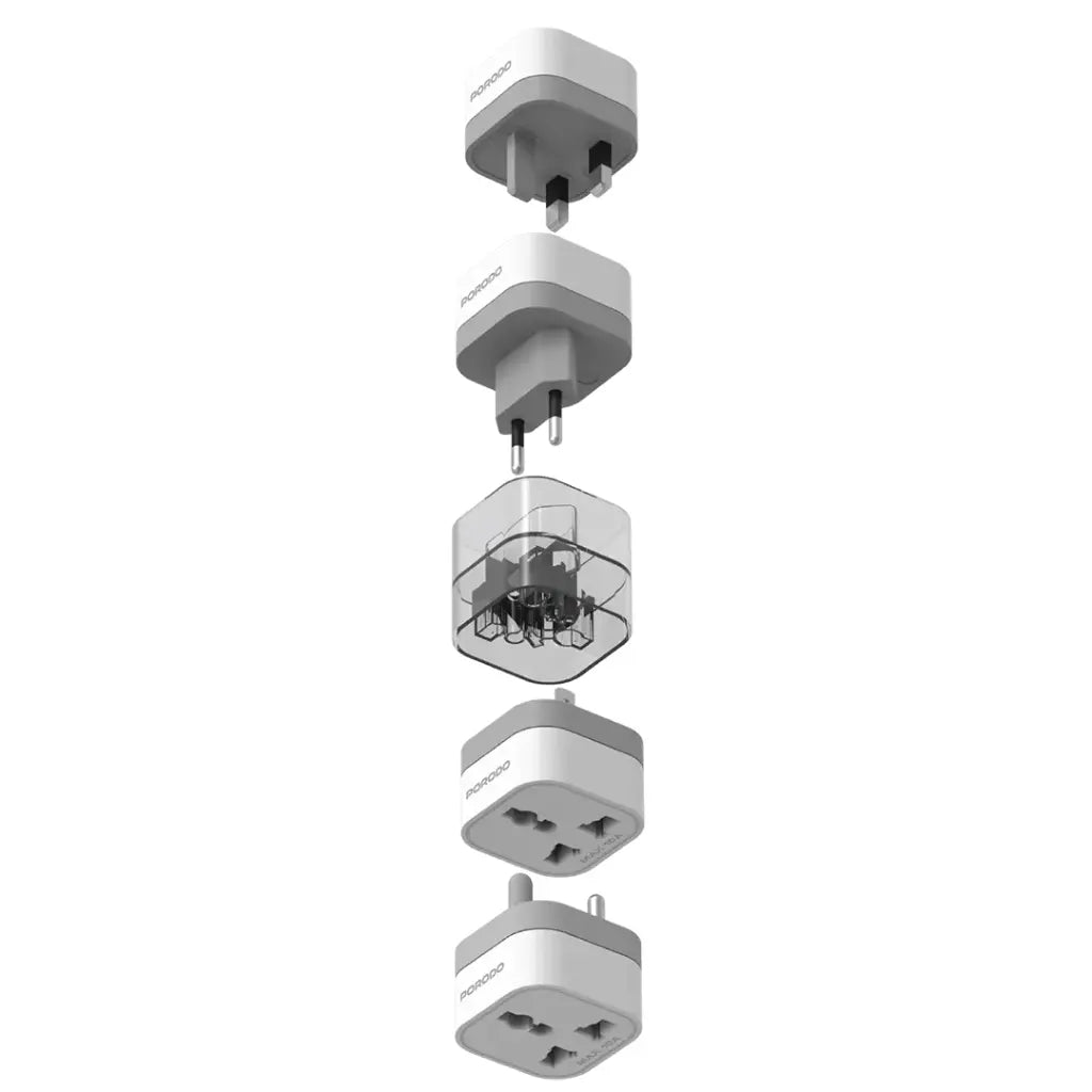 بورودو محول سفر 4 في 1 بفيشة بريطانية - ابيض | Porodo 4-in-1 Adaptor UK Plug - White
