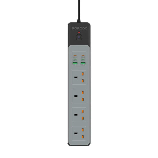 وصلة كهربائية بورودو ب 4 منافذ AC بقدرة 3000 واط و شحن سريع بقدرة 65 واط - اسود | Porodo 4AC 65W 3000W Power Strip - Black.