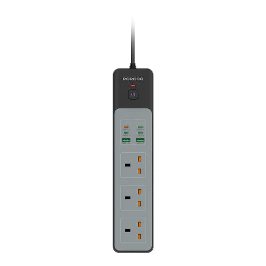 وصلة كهربائية 3000 واط من بورودو, ب 3 منافذ AC وقدرة شحن سريع 45 واط | Porodo 3000W Power Strip With 3AC Outlets and 45W Fast charging.