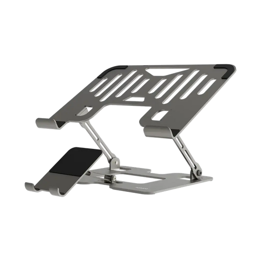 حامل بورودو الذكي القابل للطي 2 في 1, لاجهزة اللابتوب والهاتف - فضي | Porodo 2-in-1 Adjustable and Foldable Laptop with Phone Stand - Silver.