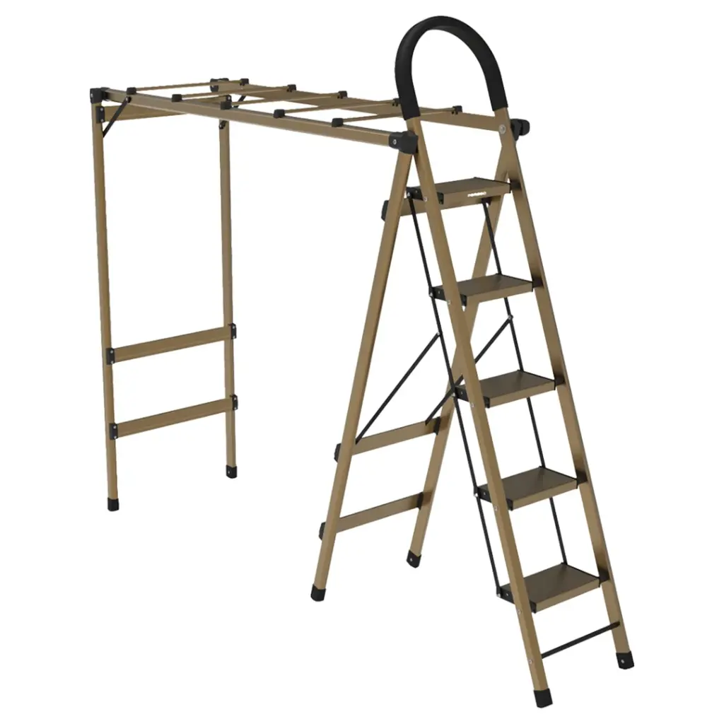 بورودو سلم منزلي متعدد الوظائف بخمس درجات مع شماعة غسيل | Porodo 5-Step Multifunction Laundry Drying Rack & Household Ladder