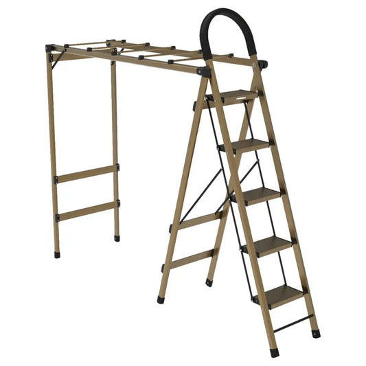 بورودو سلم منزلي متعدد الوظائف بخمس درجات مع شماعة غسيل | Porodo 5-Step Multifunction Laundry Drying Rack & Household Ladder