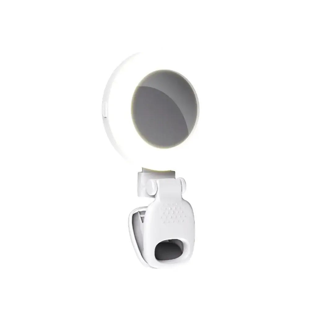 اضائة مرآة سيلفي محمولة وقابلة للطي مع مشبك من بورودو لايف ستايل - ابيض | Porodo Lifestyle Portable Mini Selfie Mirror Ring Light Foldable Clip – White