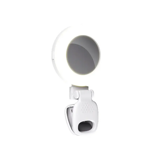 اضائة مرآة سيلفي محمولة وقابلة للطي مع مشبك من بورودو لايف ستايل - ابيض | Porodo Lifestyle Portable Mini Selfie Mirror Ring Light Foldable Clip – White