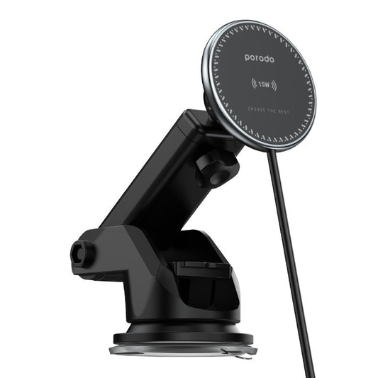 بورودو شاحن سيارة وحامل هاتف 3 في 1 بقدرة شحن 20 واط مع شحن لاسلكي سريع 15 واط - اسود | Porodo 3 in 1 Car Charger Mount 20W PD with Fast Wireless Charger 15W - Black