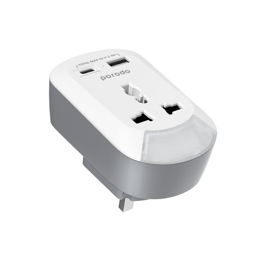 مقبس كهربائي بورودو 3 في 1 مع منفذي يو اس بي اي و يو اس بي سي - ابيض | Porodo 3in1 Multi-type Socket with AC USB-A Type C UK – White