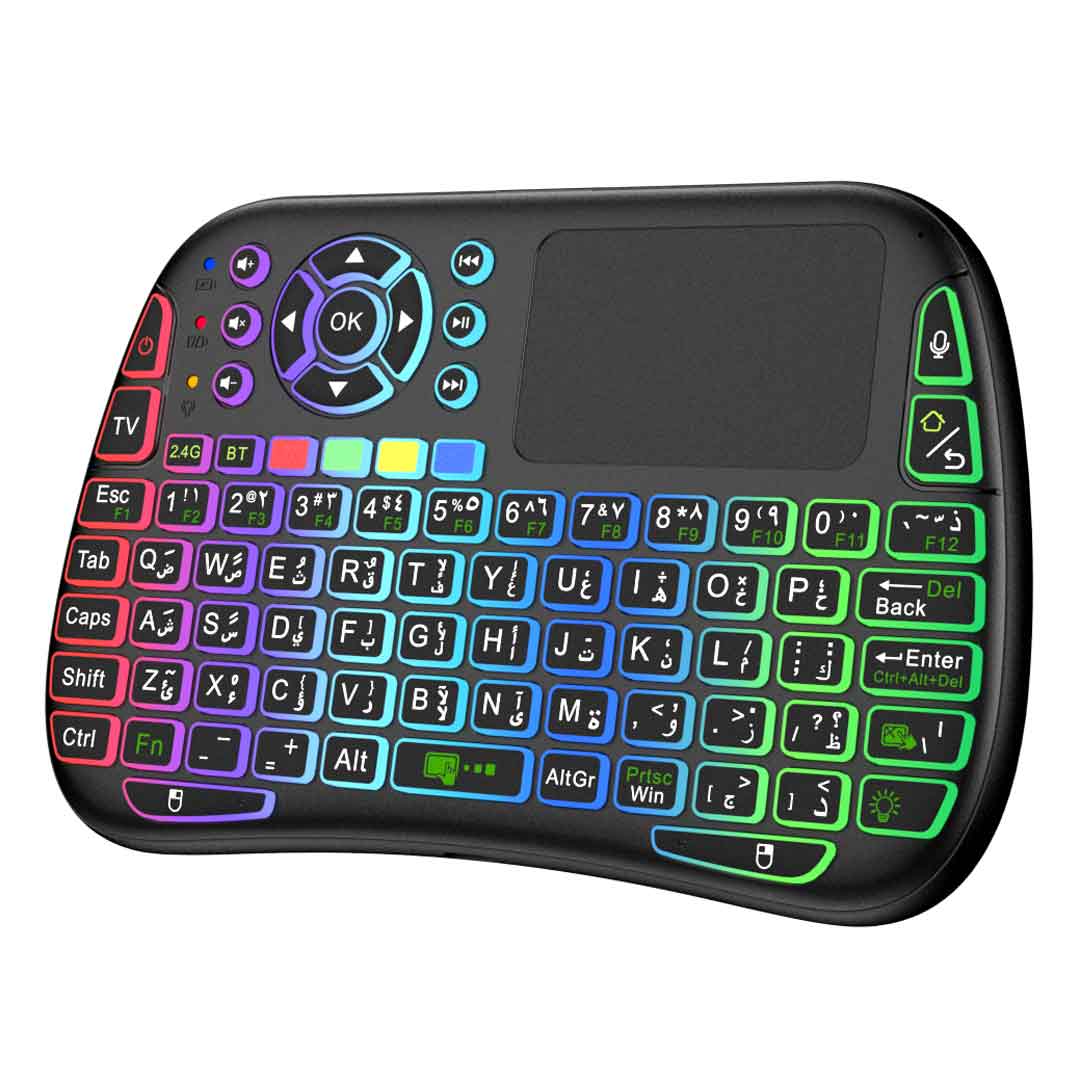 لوحة مفاتيح بورودو اللاسلكية المدمجة مع لوحة لمس واضائة RGB - اسود | Porodo Mini Wireless Keyboard Touch Combo with RGB Light – Black.