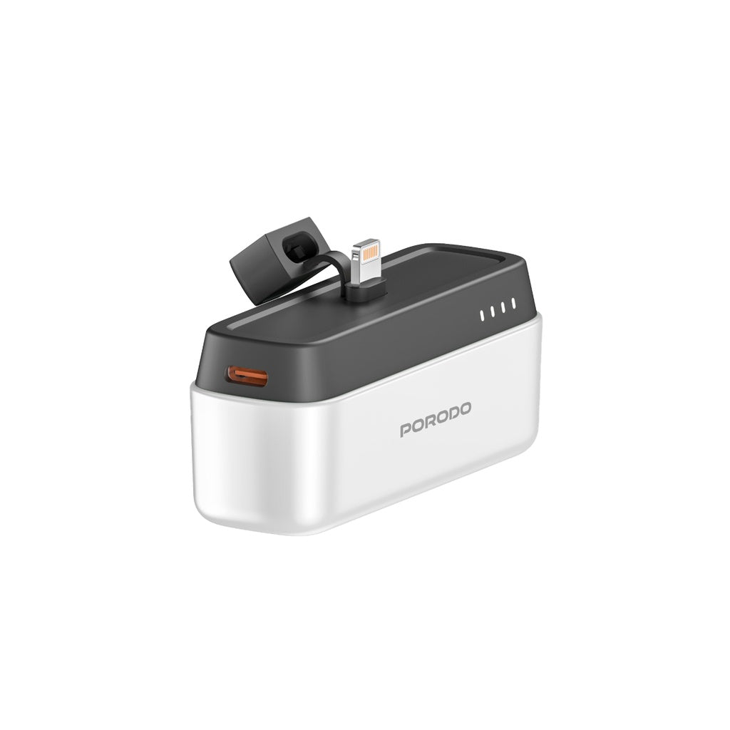 باور بانك بورودو بسعة 5000 مللي امبير مع موصل لايتننغ, شحن سريع 20 واط | Porodo 5000mAh Power Bank with Lightning Connector – PD 20W Fast Charging.