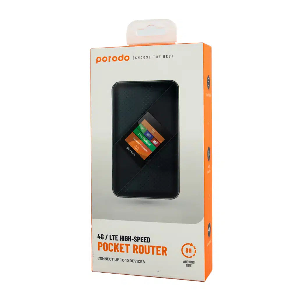 راوتر MiFi محمول من بورودو 3G/4G CAT4 V2 - اسود | Porodo Portable MiFi 3G/4G Router CAT4 V2 - Black