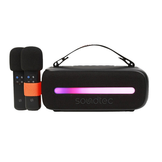 بورودو ساوندتيك سماعة 14 واط مع عدد 2 مايكروفون لاسلكي - اسود | Porodo Soundtec 14W Speaker with Dual Wireless Microphone - Black