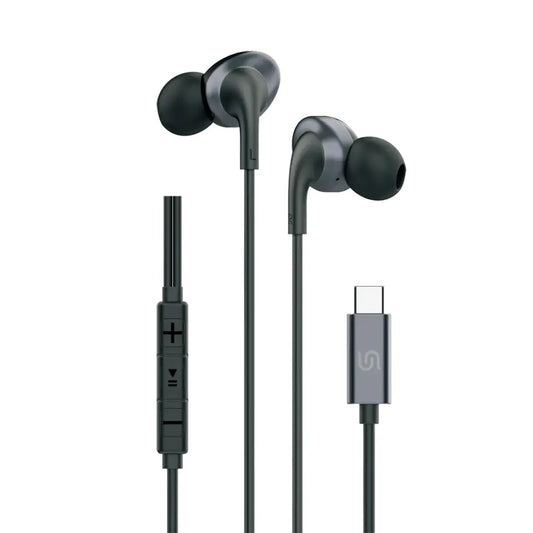 بورودو ساوندتيك سماعات معدنية سلكية 10 ملم بمنفذ يو اس بي سي - اسود | Porodo Soundtec Metal Earphones 10mm Type-C - Black