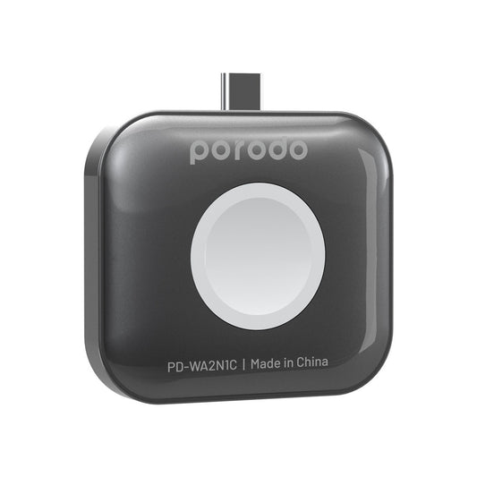 شاحن بورودو 2 في 1 لساعة ابل وسماعات Airpods مع مدخل تايب سي - رمادي | Porodo 2in1 Apple Watch and Airpod Charger with Type-C Connector – Grey