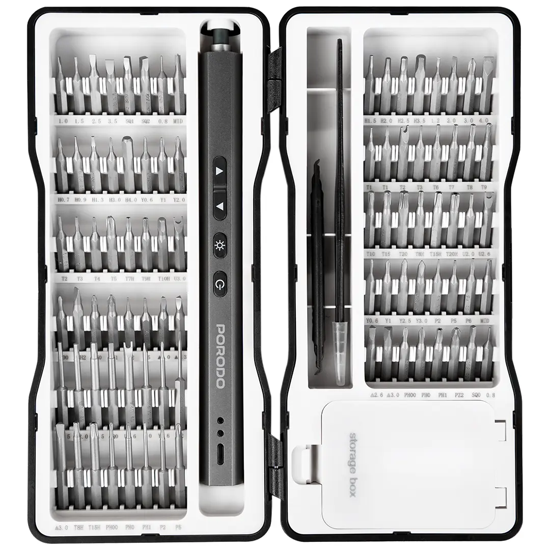 عدة بورودو تيك فيكس الكهربائية 97 في 1 - اسود | Porodo TechFix 97-In-1 Electric Screwdriver Kit - Black