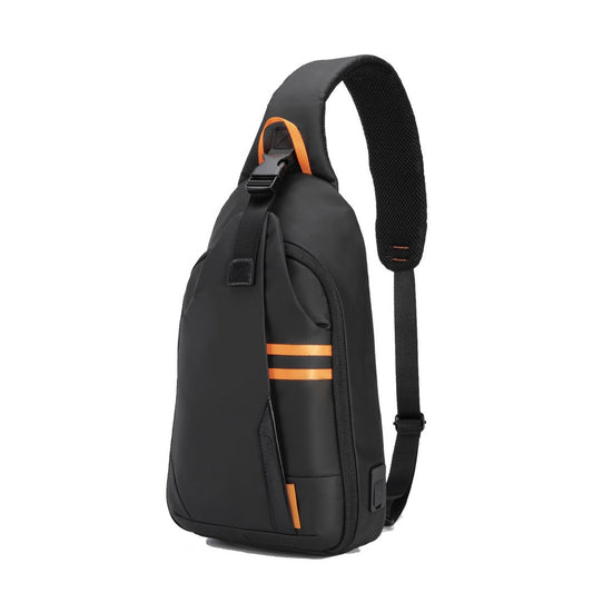 شنطة كتف مقاومة للماء مع منفذ شحن تايب سي من بورودو جيمنج - اسود | Porodo Gaming Water-Resistant PU Sling Bag With USB-C Port - Black