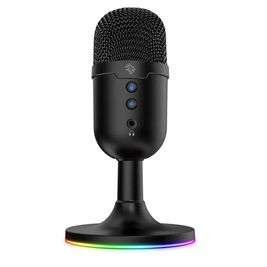 مايكروفون بورودو جيمنج متعدد الاتجاهات مع اضائة RGB وحامل وكيبل بطول 1.7 متر - اسود | Porodo Gaming Omni-Directional Microphone with RGB Lights Stand 1.7M PVC Cable ANC - Black