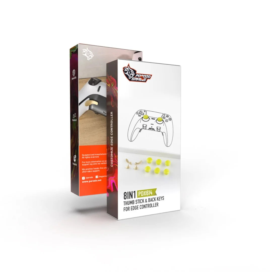 مجموعة بورودو جيمنج 8 في 1 لاذرع تحكم PS5 Edge, اغطية عصي + ازرار خلفية | Porodo Gaming PS5 Edge Controller 8 in 1 Thumb Stick Caps + Back Buttons Combo