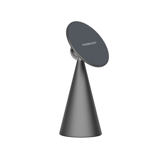 حامل هاتف مكتبي مغناطيسي من باورولوجي بتقنية ماج سيف - رمادي غامق | Powerology Desktop Conical Magsafe Phone Holder with 17*N5 Magnets - Dark Grey