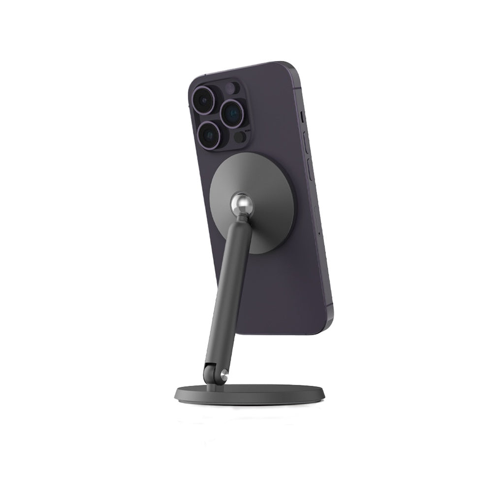 حامل للهاتف ماج سيف مغناطيسي مكتبي قابل للدوران 360 درجة من باورولوجي - رمادي | Powerology Rotatable Desktop MagSafe Phone Stand with 17*N52 Magnets – Dark Grey.