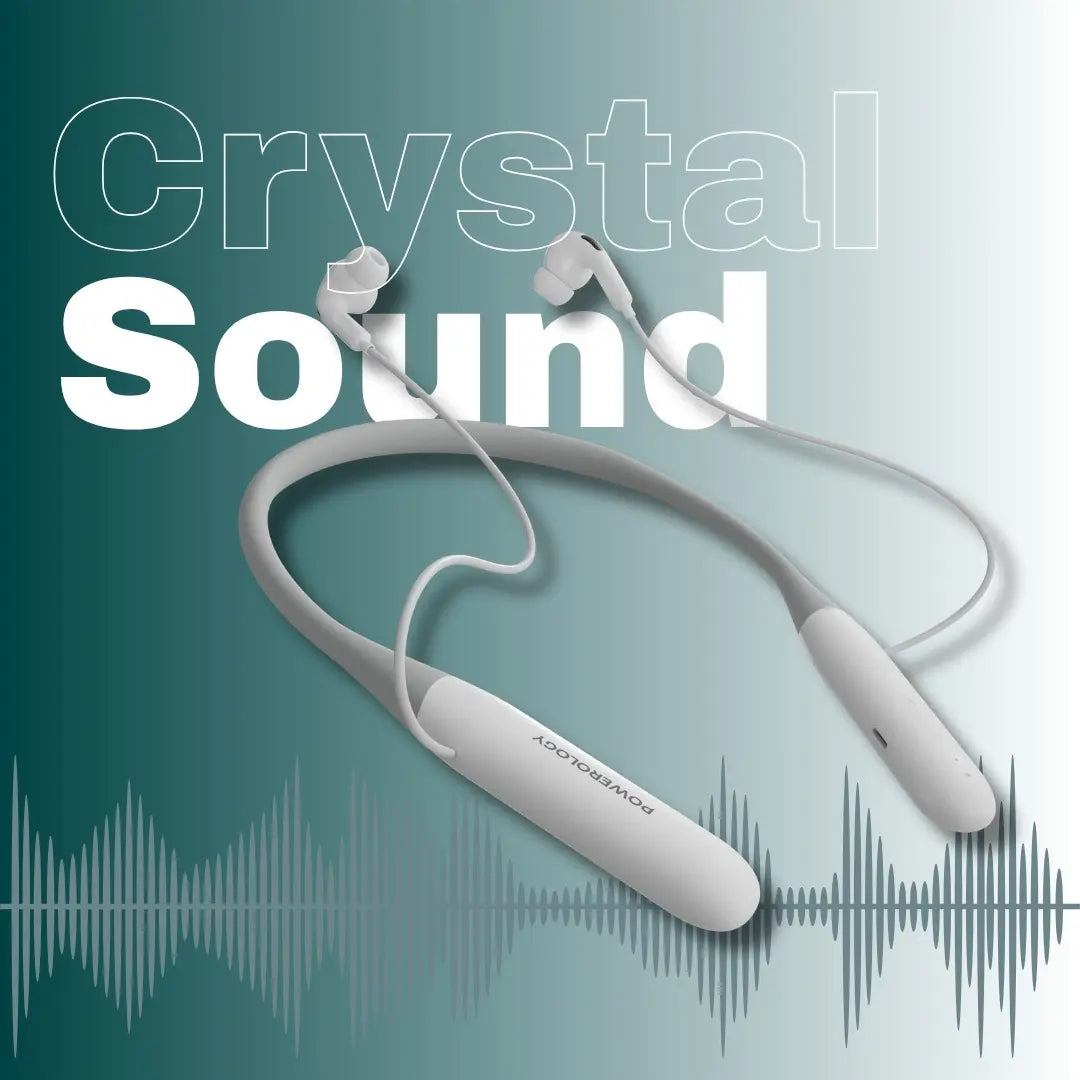 سماعة باورولوجي اللاسلكية حول الرقبة بتقنية الغاء الضوضاء, تشغيل حتى 100 ساعة | Powerology Wireless Neckband Earphones - Up to 100H Playtime.