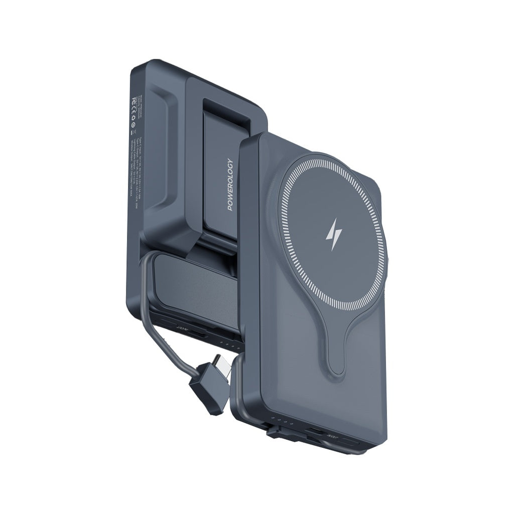 حامل هاتف للسيارة من باورولوجي مع شاحن لاسلكي مغناطيسي بقدرة 15 واط, وباور بانك 5000mAh | Powerology Car Mount with Magnetic Wireless Charger & 5000mAh Power Bank – 15W MagSafe Charging.