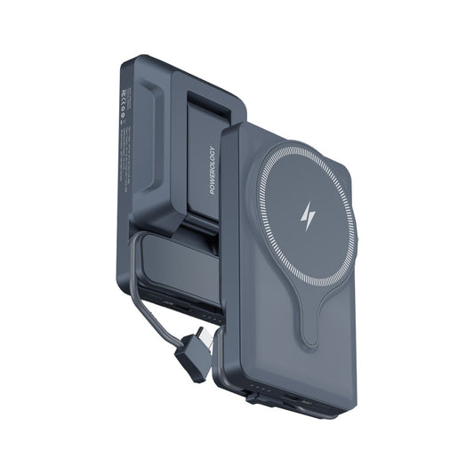 حامل هاتف للسيارة من باورولوجي مع شاحن لاسلكي مغناطيسي بقدرة 15 واط, وباور بانك 5000mAh | Powerology Car Mount with Magnetic Wireless Charger & 5000mAh Power Bank – 15W MagSafe Charging.