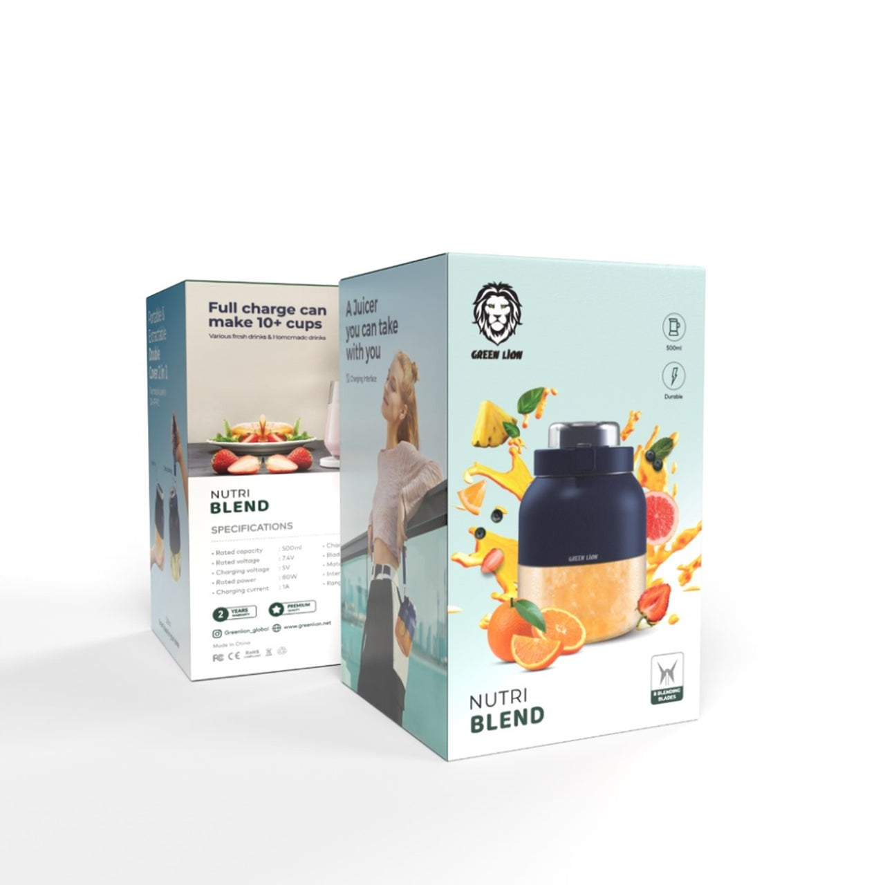خلاط جرين لايون نيوتري بليند بسعة 500 مل و قدرة 80 واط - ازرق | Green Lion Nutri Blend 500mL 80W - Blue