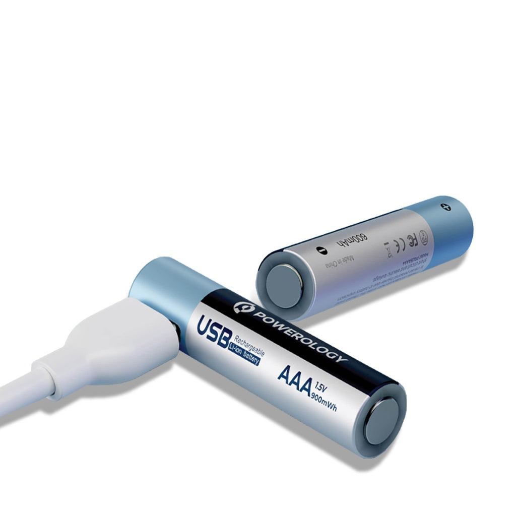 بطاريات باورولوجي AAA قابلة لاعادة الشحن عبر يو اس بي سي - 450mAh | Powerology USB Rechargeable Lithium-ion Battery AAA (4pcs/pack) 450mAh / 675mWh.