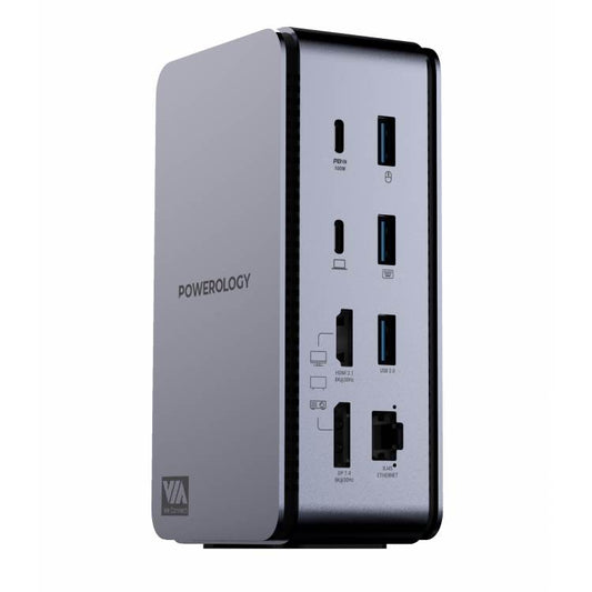 باورولوجي محطة توصيل مزدوجة 15 في 1, شحن سريع بقدرة 100 واط - رمادي | Powerology 15 in 1 Dual Dock Station PD 100W - Grey