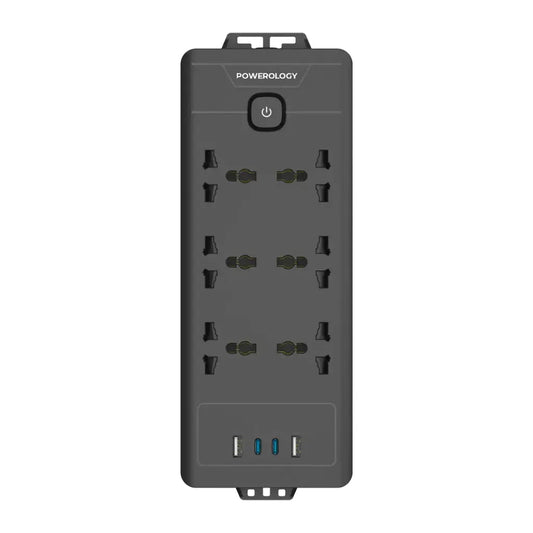 تقسيم باورولوجي 6 منافذ مع منفذين يو اس بي سي ومنفذين يو اس بي اي, كيبل بطول 2 متر | Powerology PD20W QC 3.0 2A + 2 Type C Socket, 2M Cable.