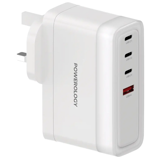 Adaptora Şarjkirina Bilez a 4-Port a Powerology bi PD-ya 140W - Spî