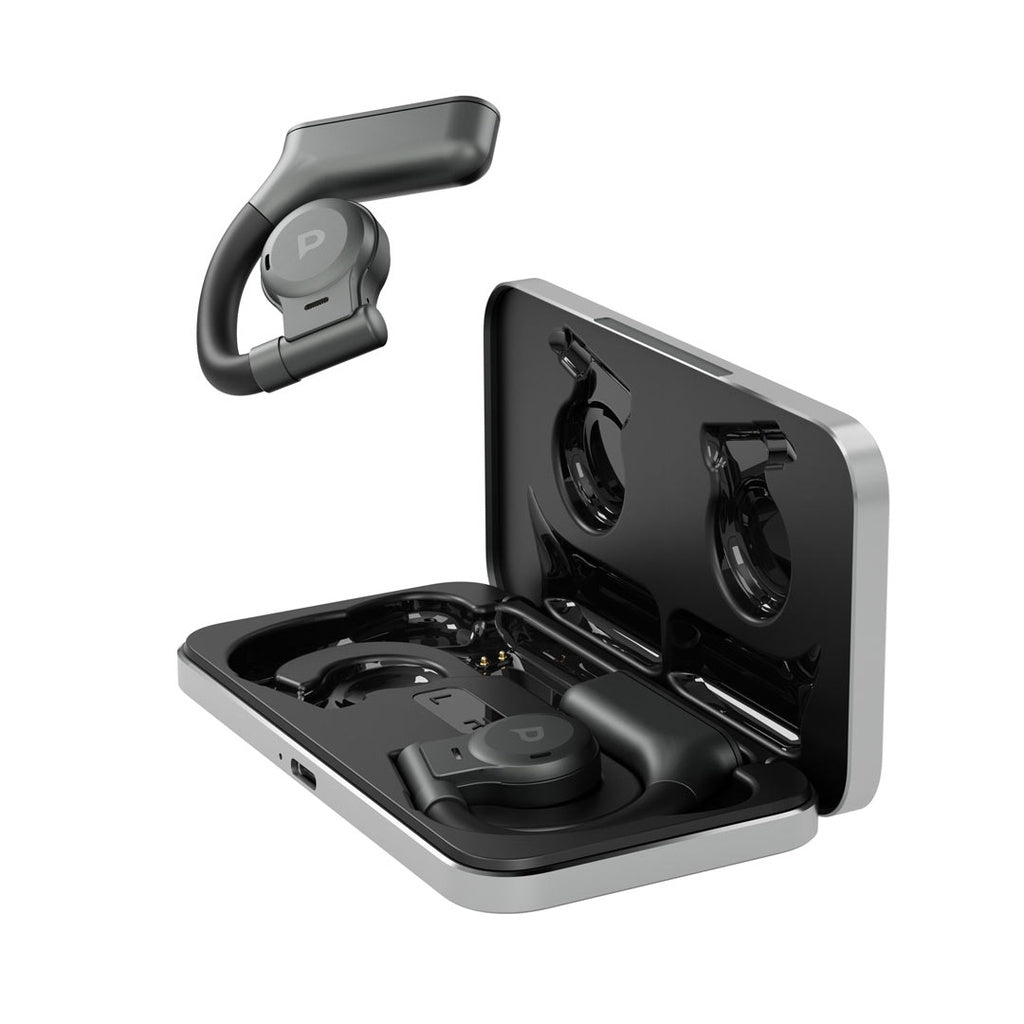 سماعات باورولوجي Air Conduction TWS مع علبة شحن معدنية, تشغيل حتى 10 ساعات - رمادي | Powerology Air Conduction TWS Earbuds, 10H Playtime – Grey