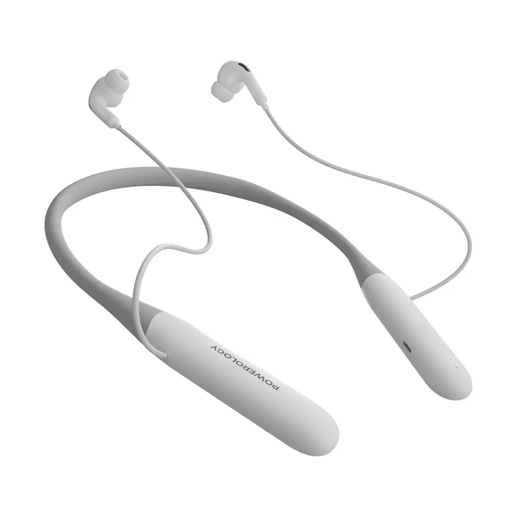 سماعة باورولوجي اللاسلكية حول الرقبة بتقنية الغاء الضوضاء, تشغيل حتى 100 ساعة | Powerology Wireless Neckband Earphones - Up to 100H Playtime.