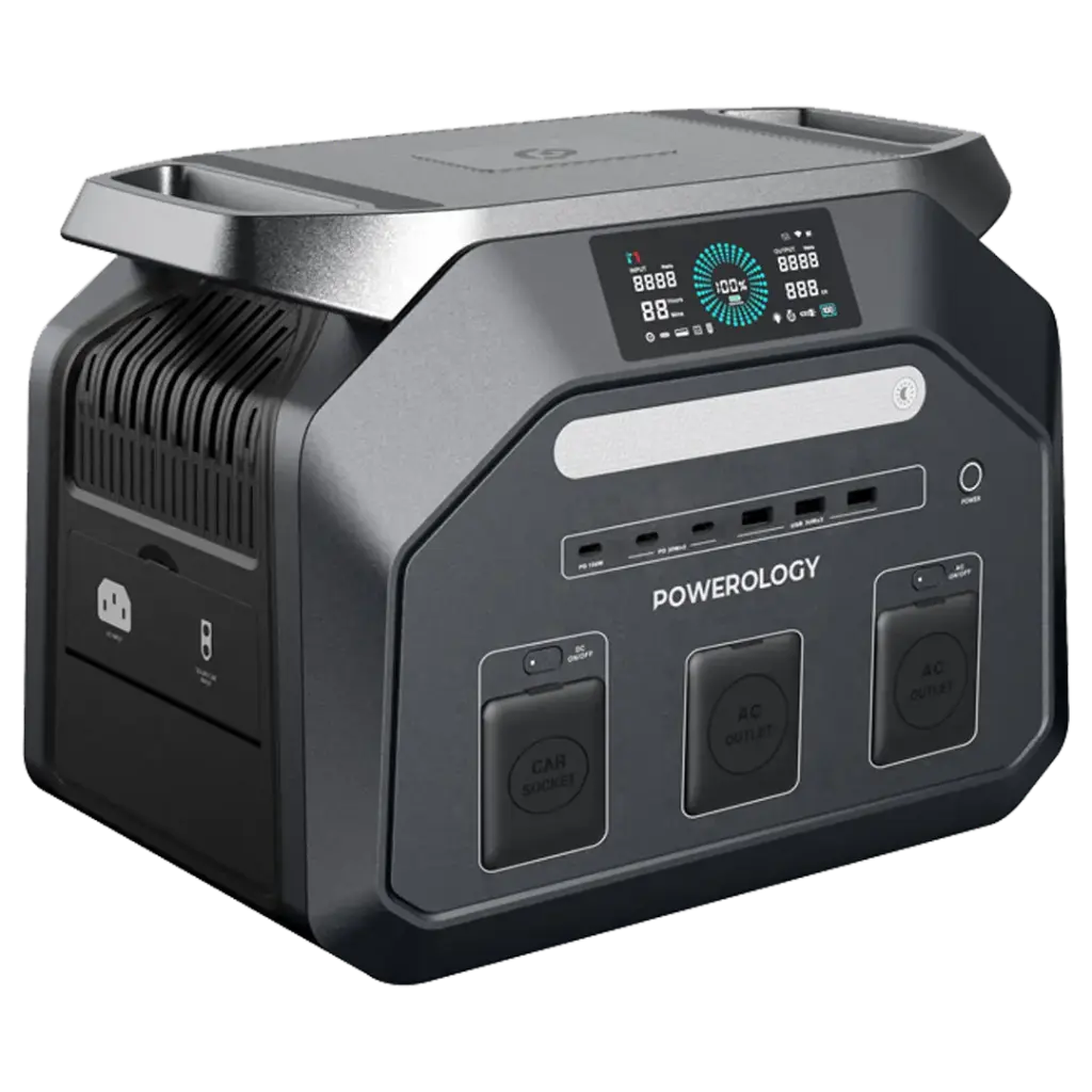 محطة طاقة باورولوجي المحمولة بقدرة 1800 واط وبسعة 1024 واط /ساعة - اسود | Powerology 1800W Portable Power Station with 1024Wh Capacity – Black
