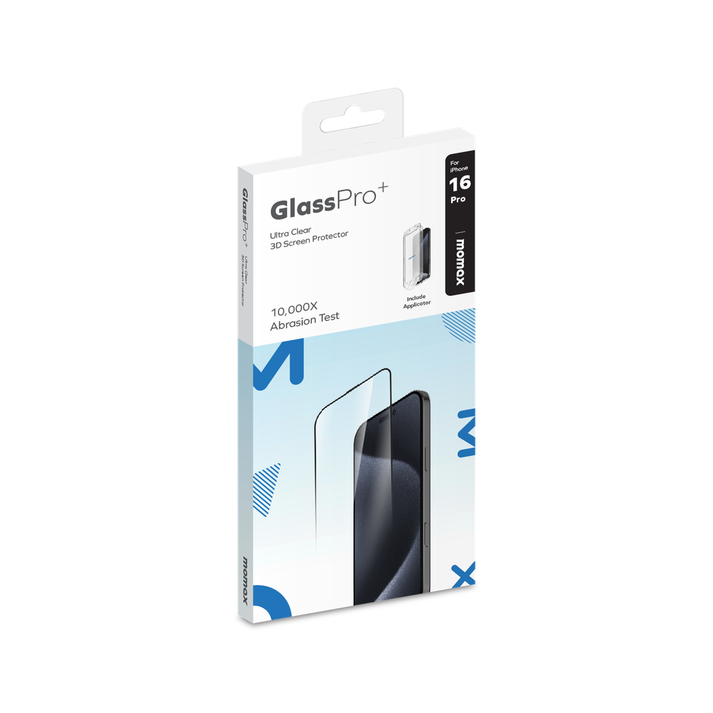 Momax GlassPro+ 3D Screen Protector for iPhone 16 Pro - واقي شاشة موماكس 3 دي لهاتف ايفون 16 برو, تغطية منحنية كاملة