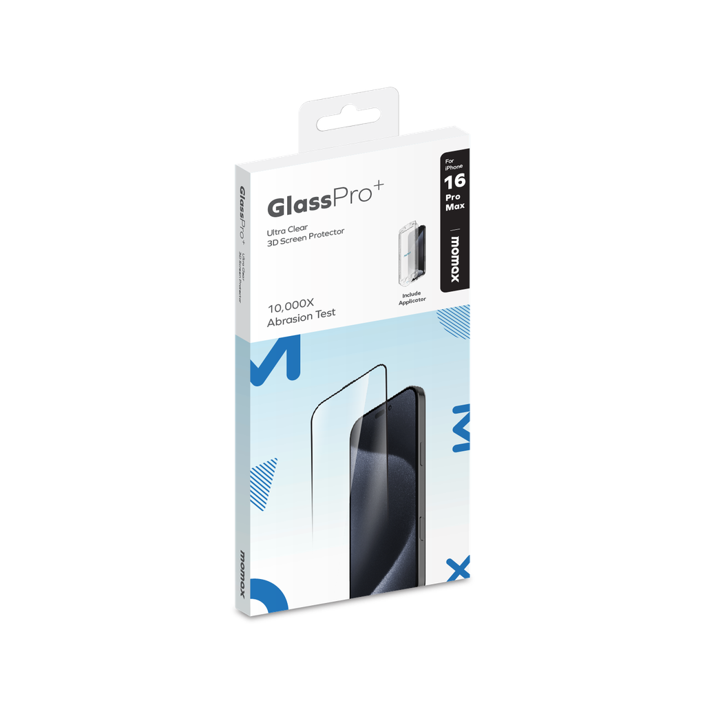 Momax Glass Pro+ 3D Screen Protector for iPhone 16 Pro Max - واقي شاشة موماكس 3 دي لهاتف ايفون 16 برو ماكس, تغطية كاملة منحنية