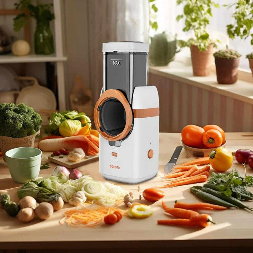 قطاعة الخضار الكهربائية بقدرة 80 واط من بورودو لايف ستايل مع قابس بريطاني - ابيض | Porodo LifeStyle Electric Vegetable Cutter 80W with UK Plug - White