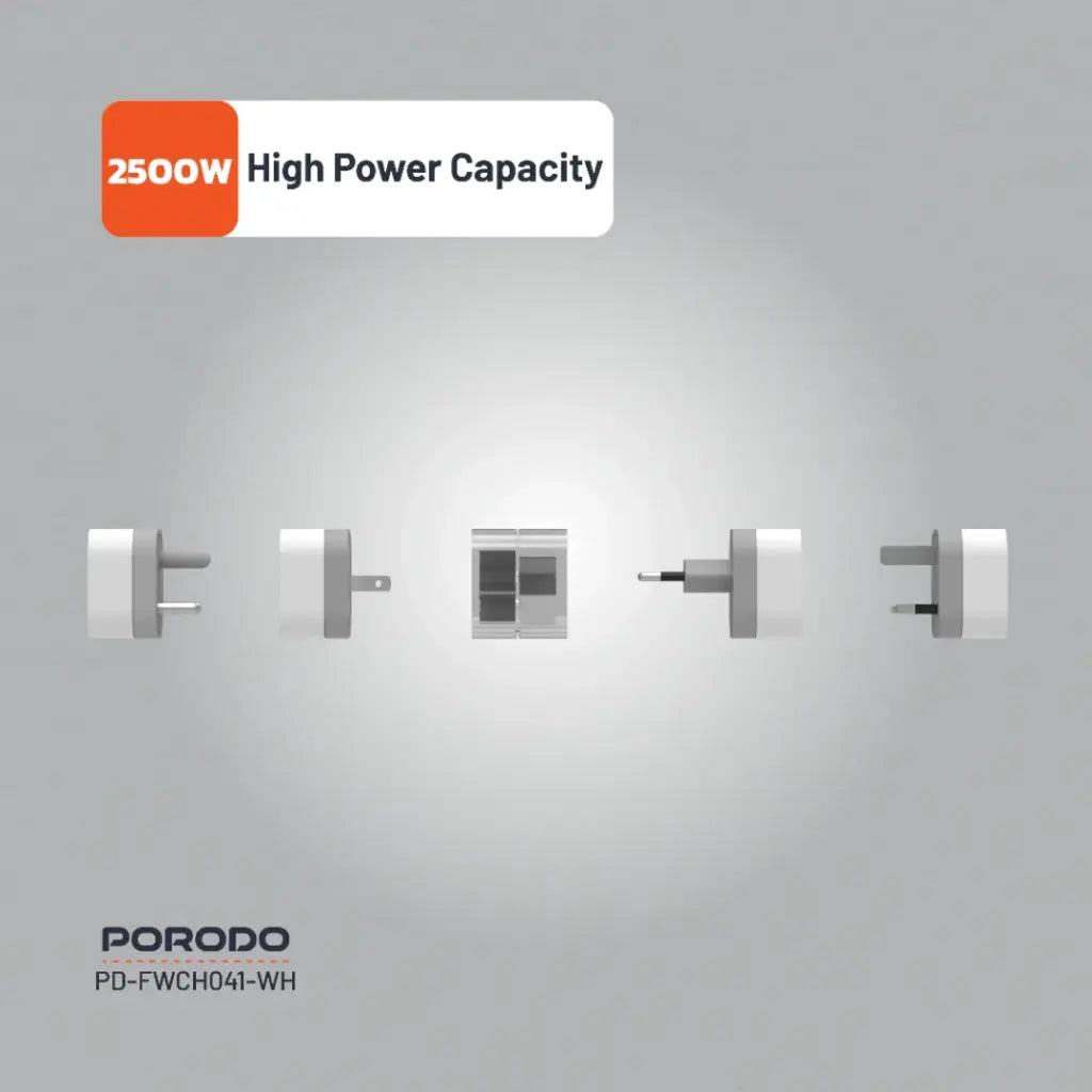 بورودو محول سفر 4 في 1 بفيشة بريطانية - ابيض | Porodo 4-in-1 Adaptor UK Plug - White