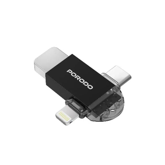محول OTG من بورودو 3 في 1 - اسود | Porodo 3-in-1 OTG Adapter - Black.