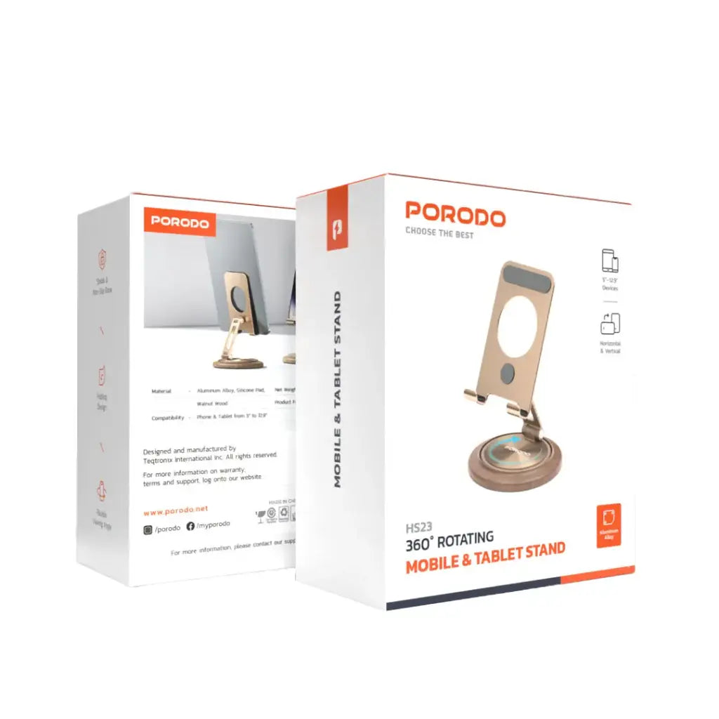 حامل بورودو بدوران 360 درجة للهاتف والتابلت - ذهبي | Porodo 360° Rotating Mobile & Tablet Stand - Gold