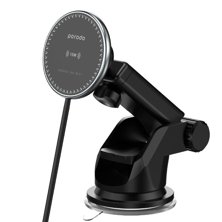 بورودو شاحن سيارة وحامل هاتف 3 في 1 بقدرة شحن 20 واط مع شحن لاسلكي سريع 15 واط - اسود | Porodo 3 in 1 Car Charger Mount 20W PD with Fast Wireless Charger 15W - Black