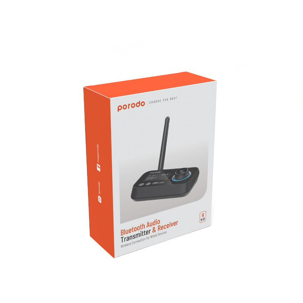 محول الصوت اللاسلكي 3 في 1 من بورودو بتقنية البلوتوث - اسود | Porodo 3 in 1 Bluetooth Transmitter Receiver and Wireless Audio Adaptor – Black