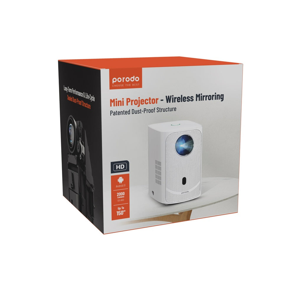 بروجكتور 720P بنظام تشغيل اندرويد 9 من بورودو - ابيض | Porodo 720P Projector Android 9 - White