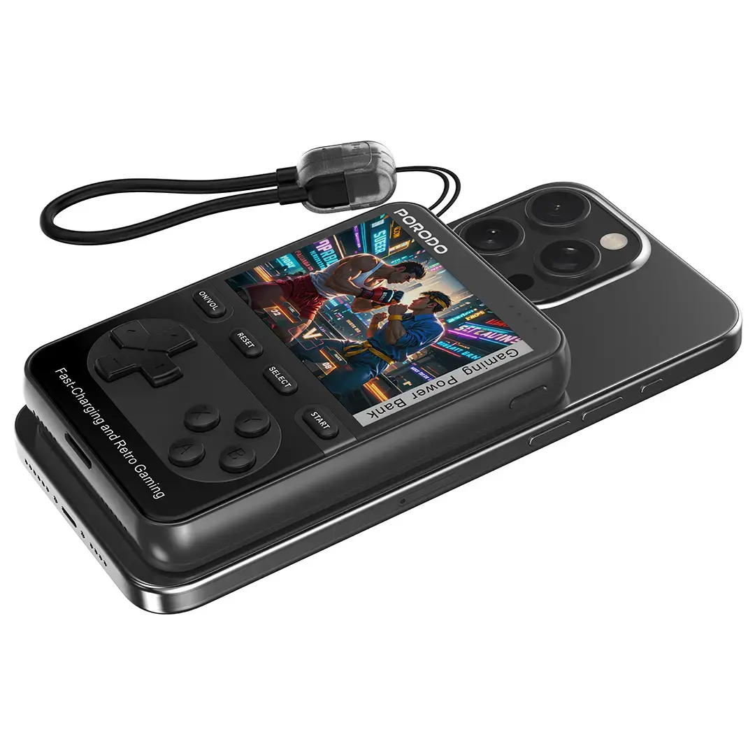 باور بانك بورودو اركيد فولت المغناطيسي اللاسلكي بسعة 10,000 مللي امبير - اسود | Porodo Arcadevolt 10000mAh MagSafe Power Bank - Black