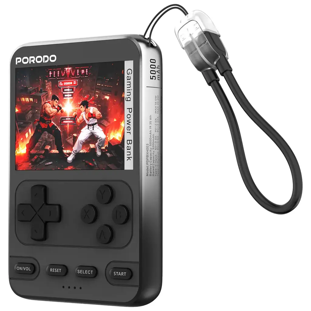 باور بانك بورودو آركيد فولت المغناطيسي اللاسلكي بسعة 5000 مللي امبير - اسود | Porodo Arcadevolt 5000mAh MagSafe Power Bank - Black