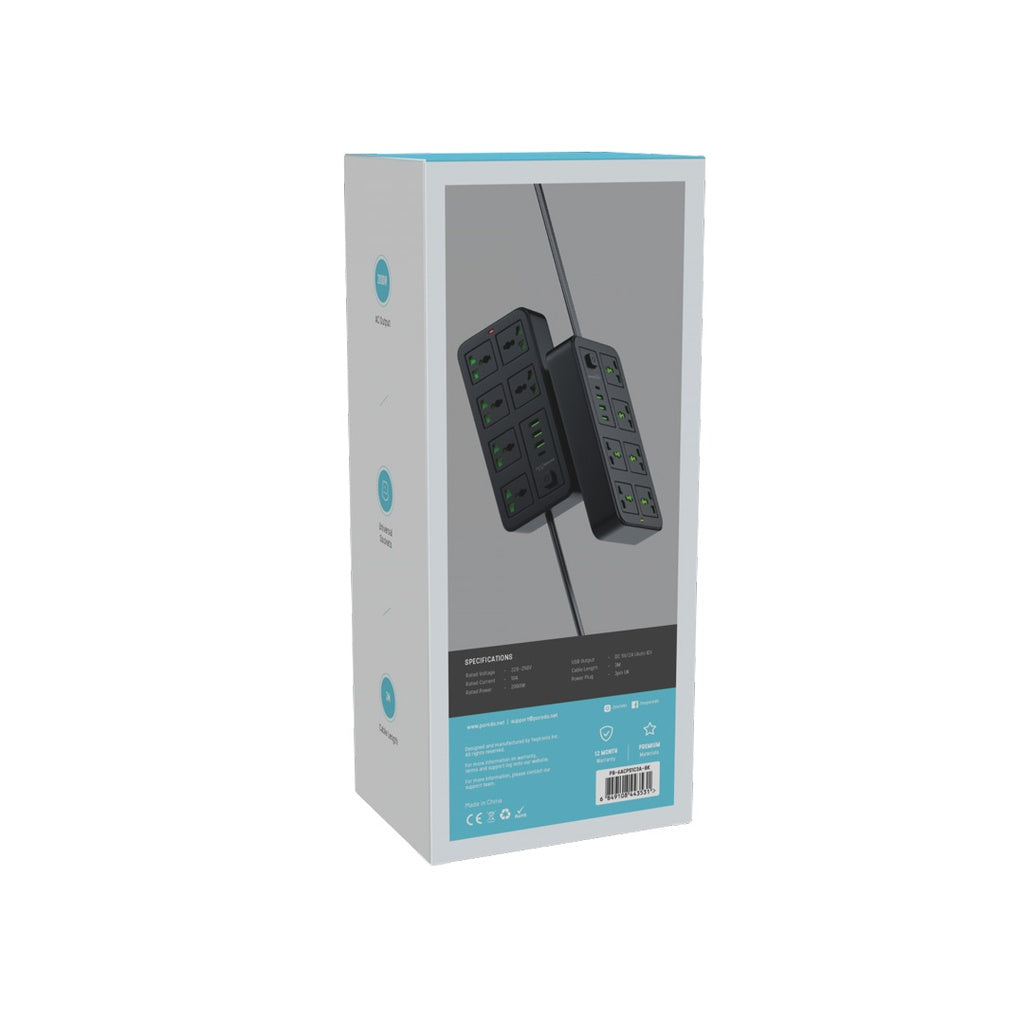 وصلة كهربائية بورودو بلو ب 6 مخارج AC  مع كيبل بطول 3 امتار | Porodo Blue 6 Universal Sockets Power Strip 3M