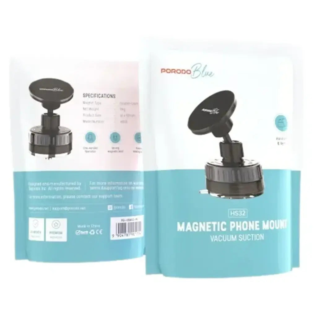 حامل جوال مغناطيسي دوار 360 درجة من بورودو بلو, مع تثبيت قوي وماج سيف - اسود | Porodo Blue 360° Rotatable Adjustable Vacuum MagSafe Suction Phone Holder – Black