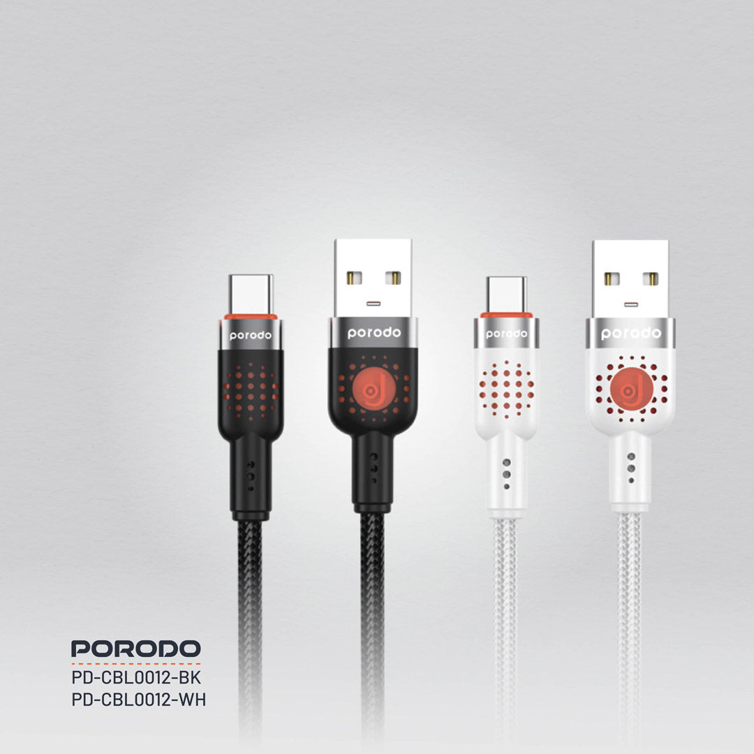 كيبل بورودو يو اس بي اي الى يو اس بي سي مضفر بطول 1.2 متر, شحن سريع | Porodo Aluminum Alloy Braided USB-A to Type-C Cable 1.2M – Fast Charging.